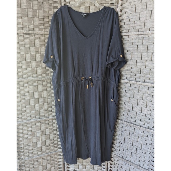 Ulla Popken Dresses & Skirts - Ulla Popken T-Shirt Dress Navy Blue Organic Cotton Drawstring Sz 24/26 Pockets